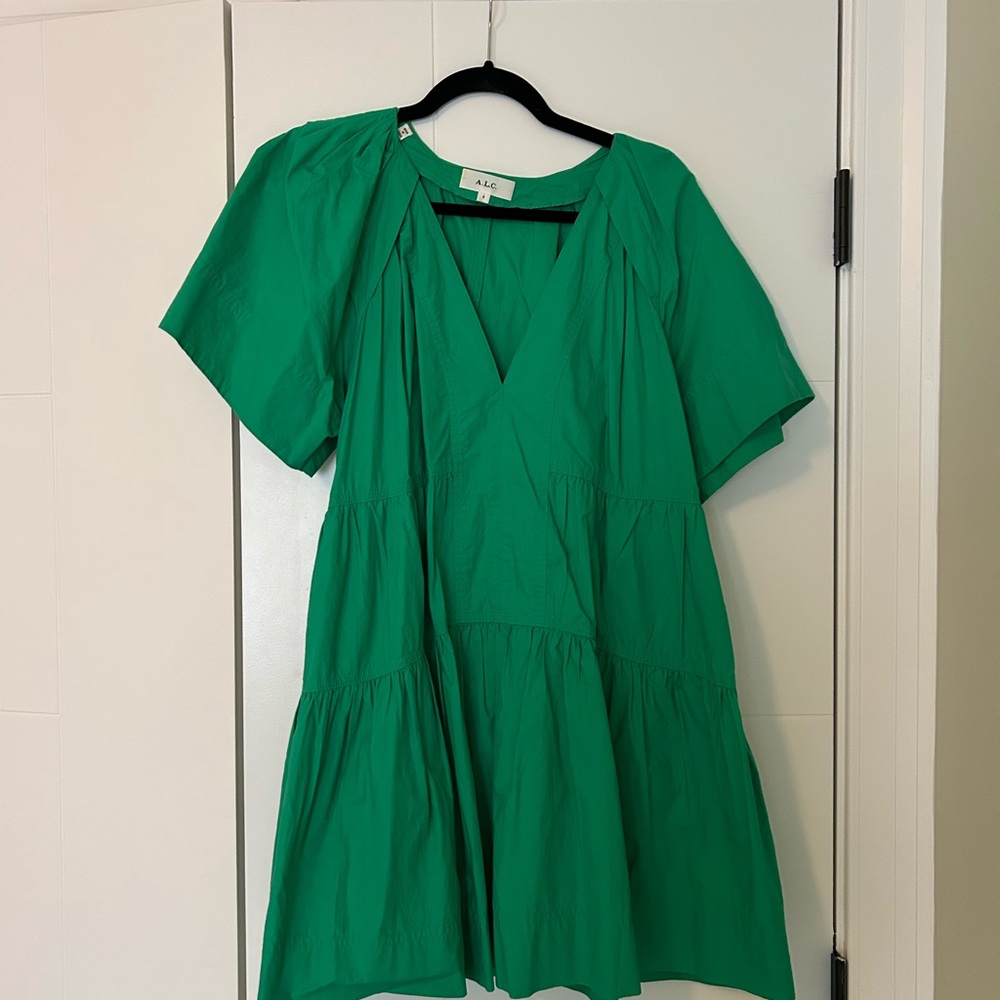 A.L.C. Camilla Tiered Emerald Green V-Neck Dress in a size 8